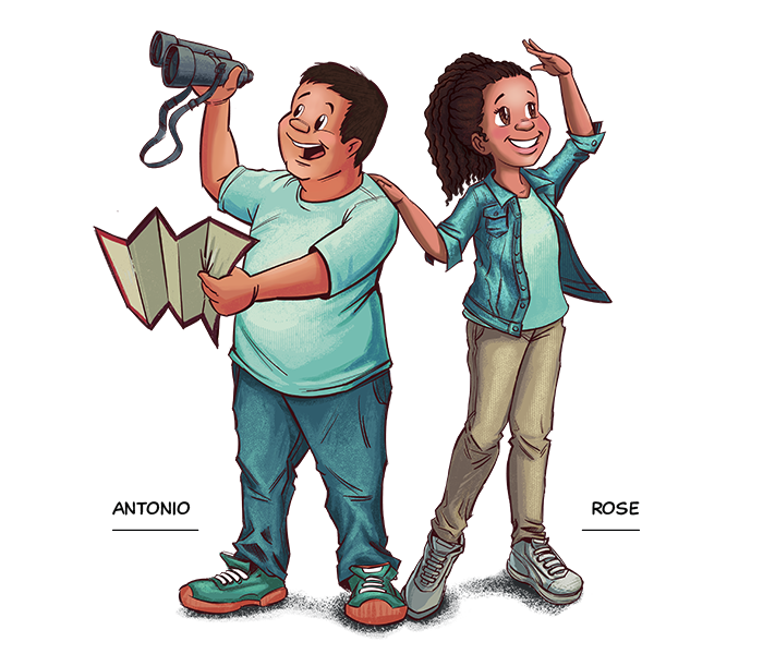 Cartoon drawing of boy and girl