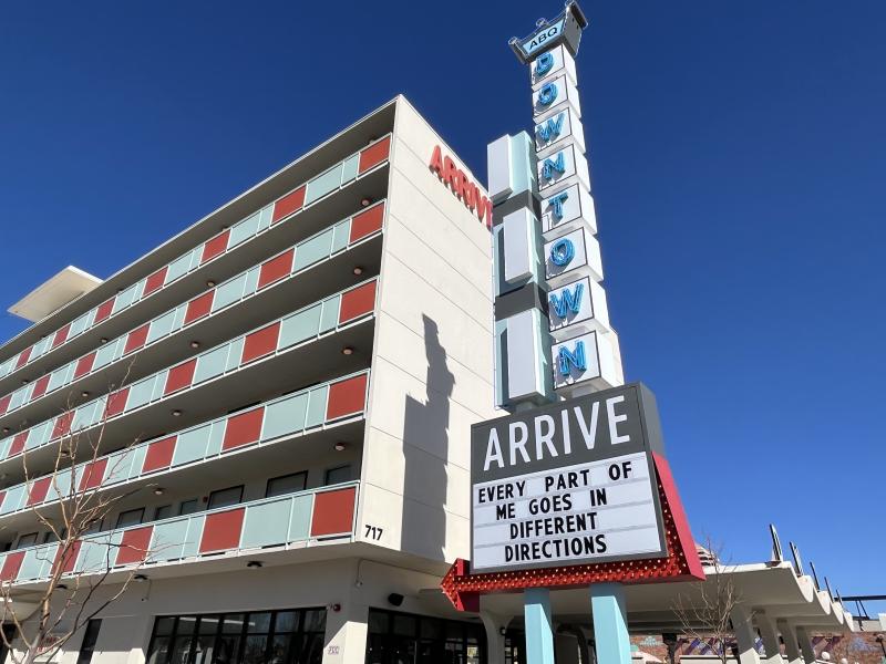 The exterior of the ARRIVE Albuquerque hotel.