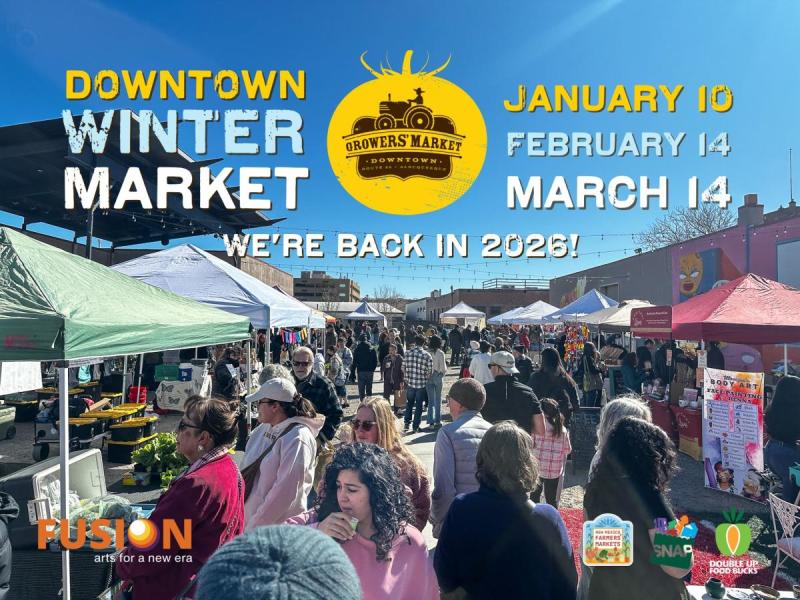 A graphic advertising the Downtown Winter Market at Fusion on Jan. 10, Feb. 14 and March 14, 2026.