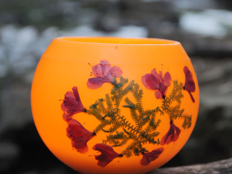 A bees wax luminary with pressed flowers from Bee Natural.