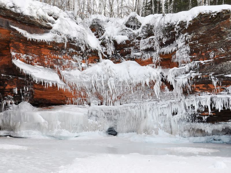 Ice formations along the Bayfield Peninsula near the Ice Caves