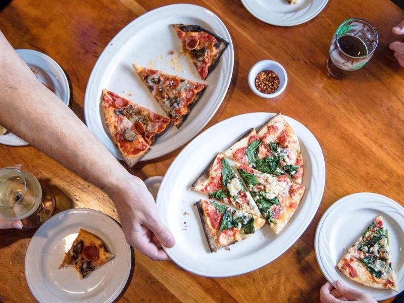 Spread of flatbread pizzas from Lennie's