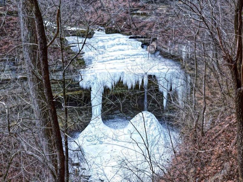 Frozen waterfall at Clifty Falls State Park