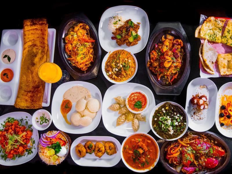 table of food at globe Indian Food