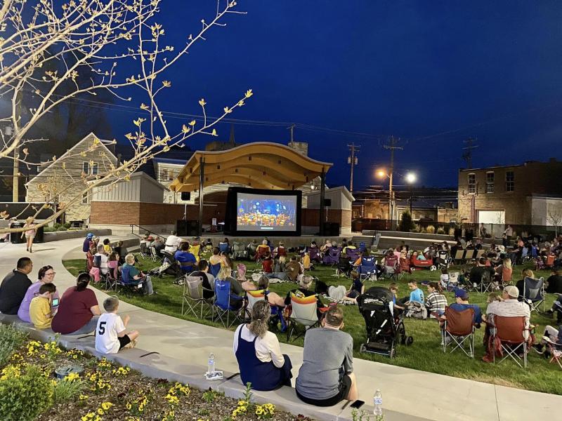 Attendees enjoy a free outdoor movie night at The Venue in Downtown Martinsville. Photo credit: City of Martinsville.