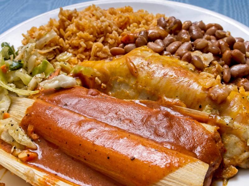 Savory Mexican food served up on a blue background