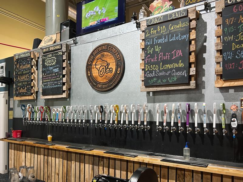 Enjoy a craft brew in O'so Brewing's Plover Tap room.