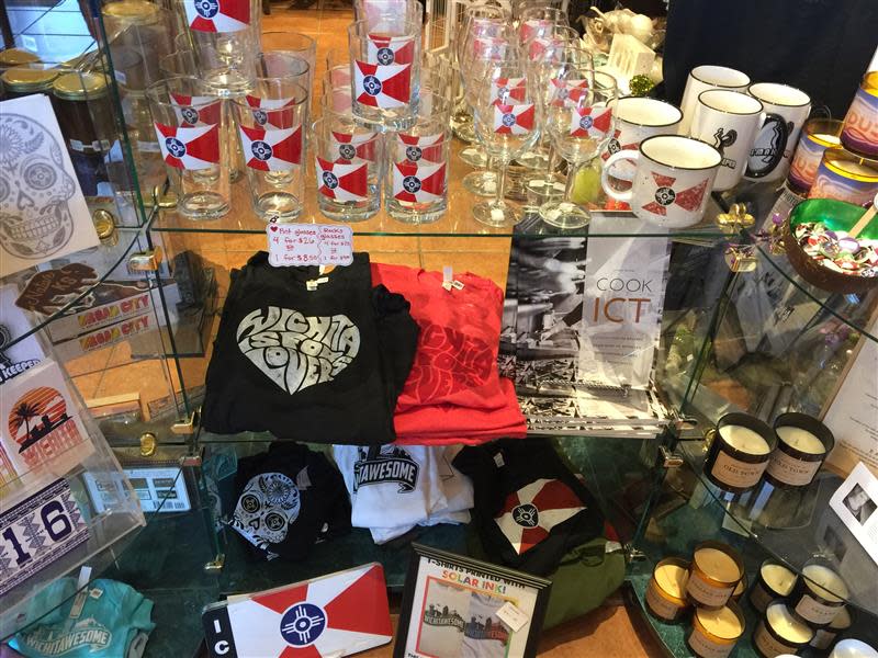 Wichita Flag merchandise is on display for sale at Lucinda's in Old Town