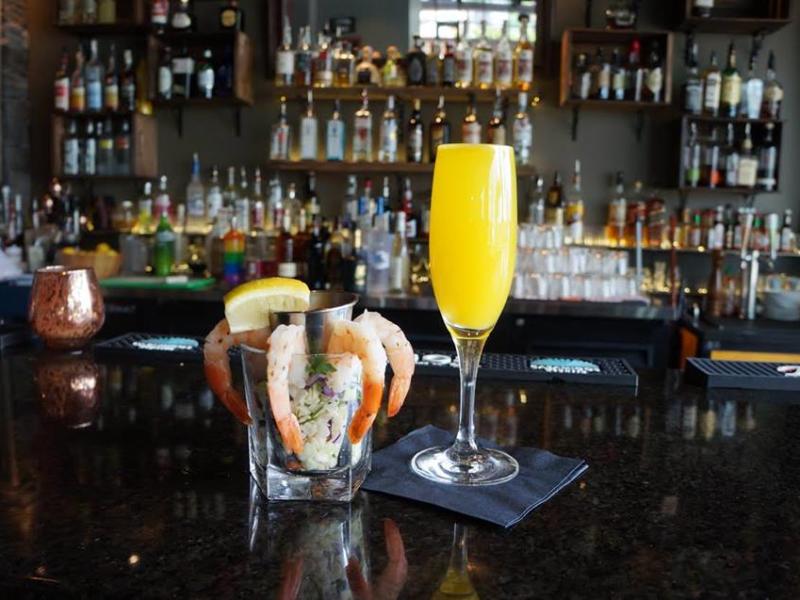tapped bar with drink and food