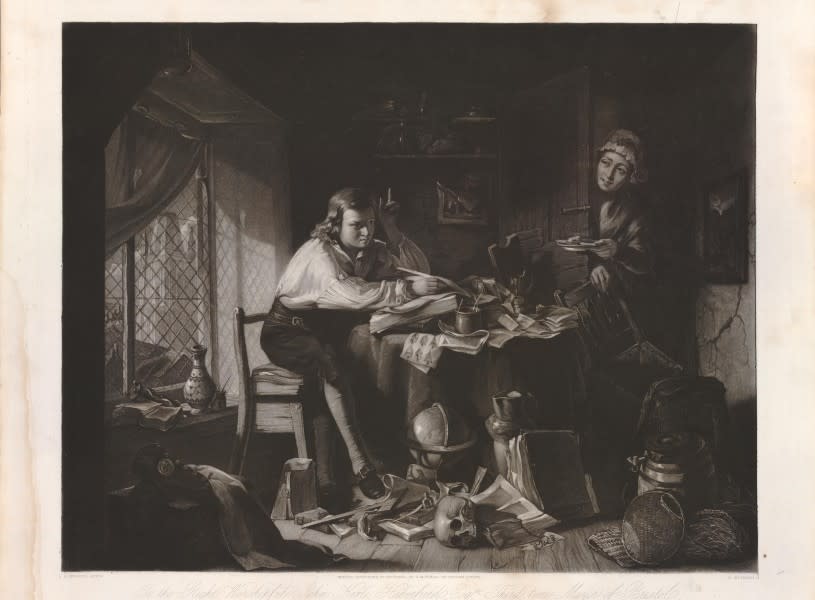 A painting of Thomas Chatterton composing the Rowley Manuscripts -credit Edward McInnes after Richard Jeffreys Lewis’s Chatterton Composing the Rowley Manuscripts - credit Trustees of the British Museum