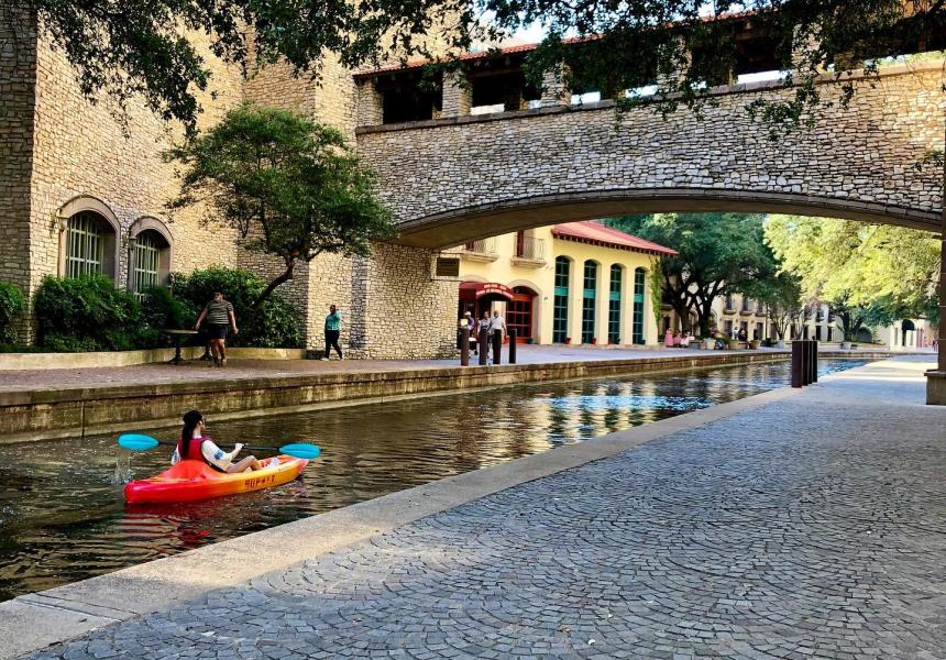 Kayaking down the Mandalay Canal in Irving, TX
