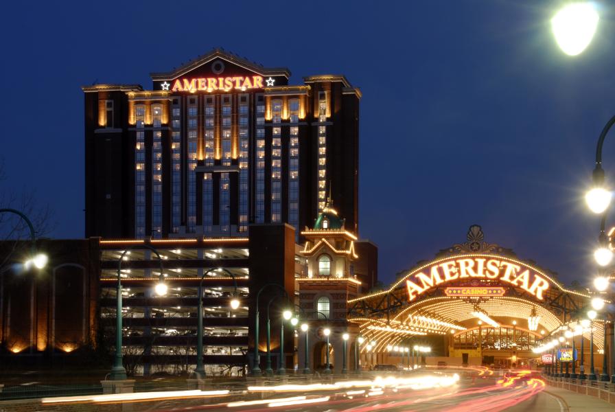 Casino lit up at night