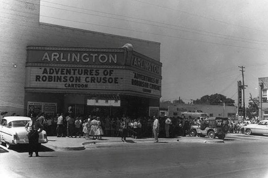 Old black and white photo of Arlington Music Hall