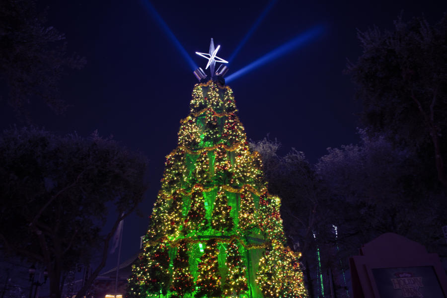 Photo of Christmas "tree of trees" at Six Flags Over Texas Holiday in the Park