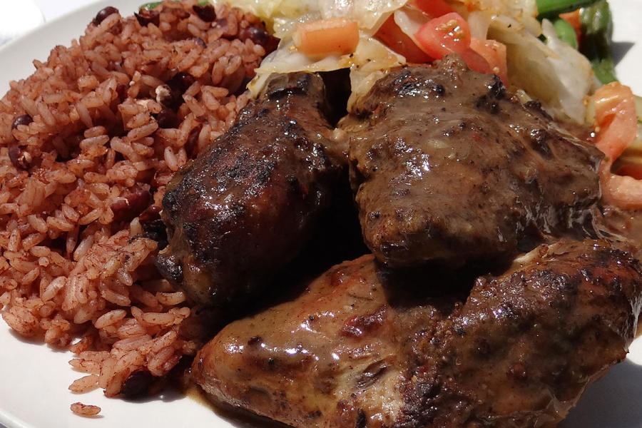 Photo of food dish with rice and vegetables from Jamaica Gates