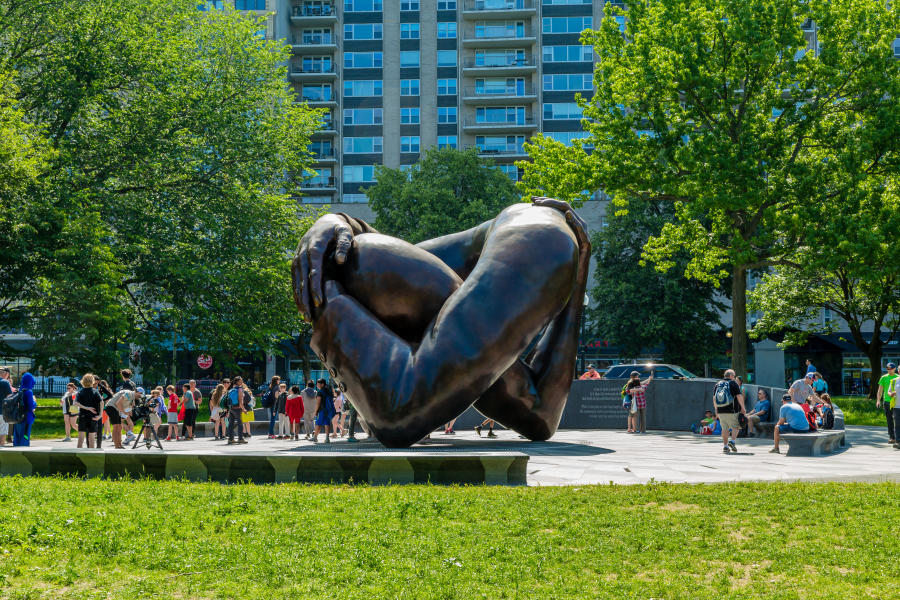 The Embrace Monument in Spring