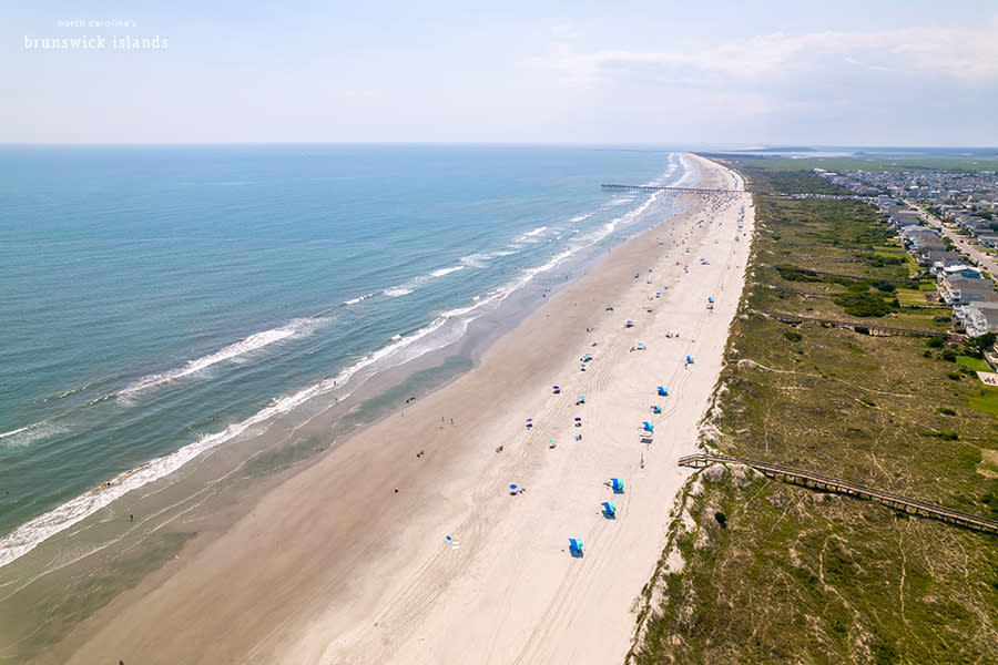 an aerial view of the Sunset Beach, NC beach strnad
