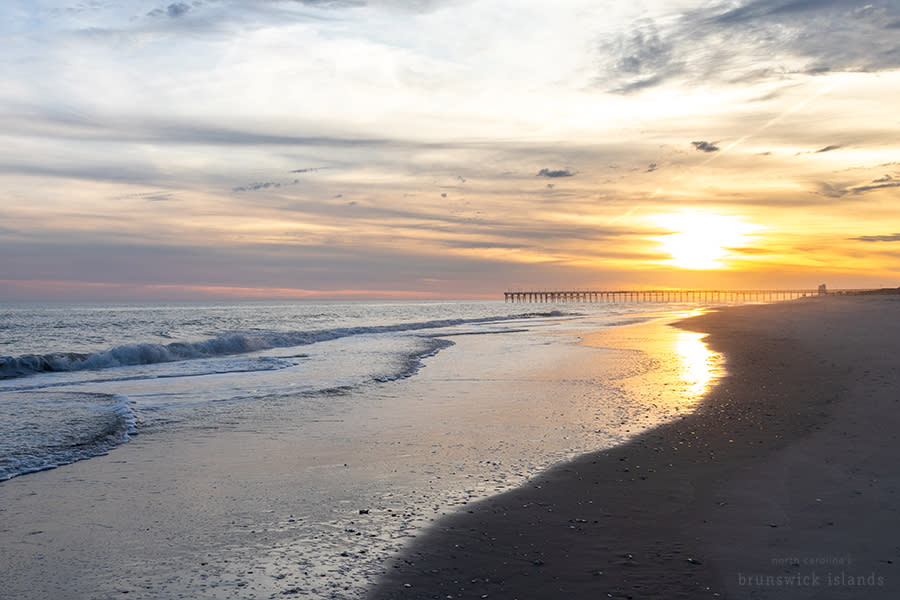 a sunset over the ocean in January visible from Ocean Isle Beach, NC