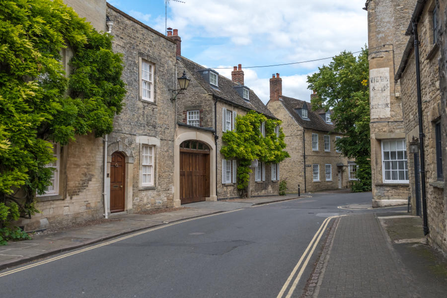View down a quiet side street in Woodstock