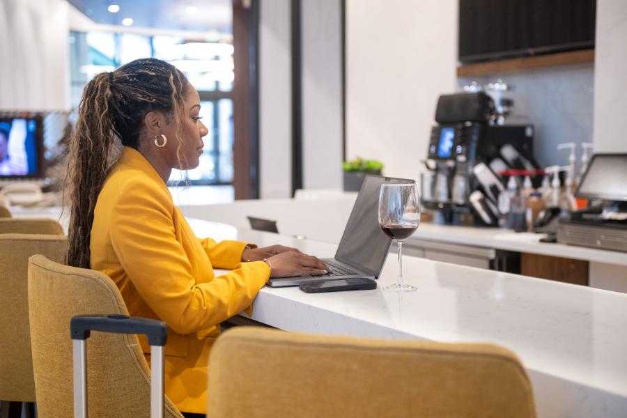 Business Travel Hyatt Place Laptop and Wine Bar