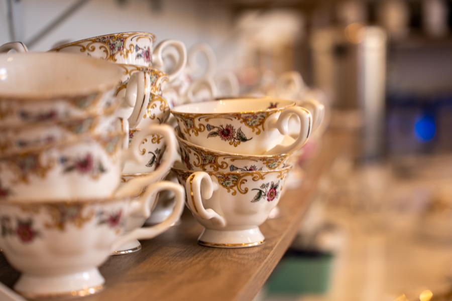 Stacked nice tea cups.