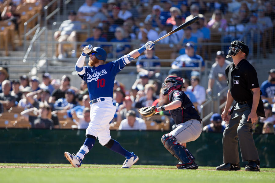 Dodgers player swings at the plate