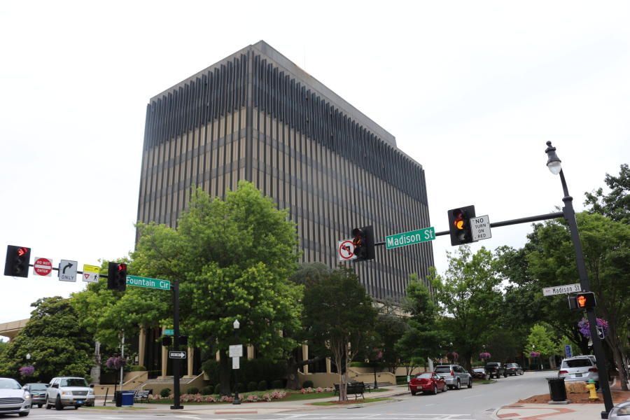 A street-level image of the current County Courthouse in downtown Huntsville.