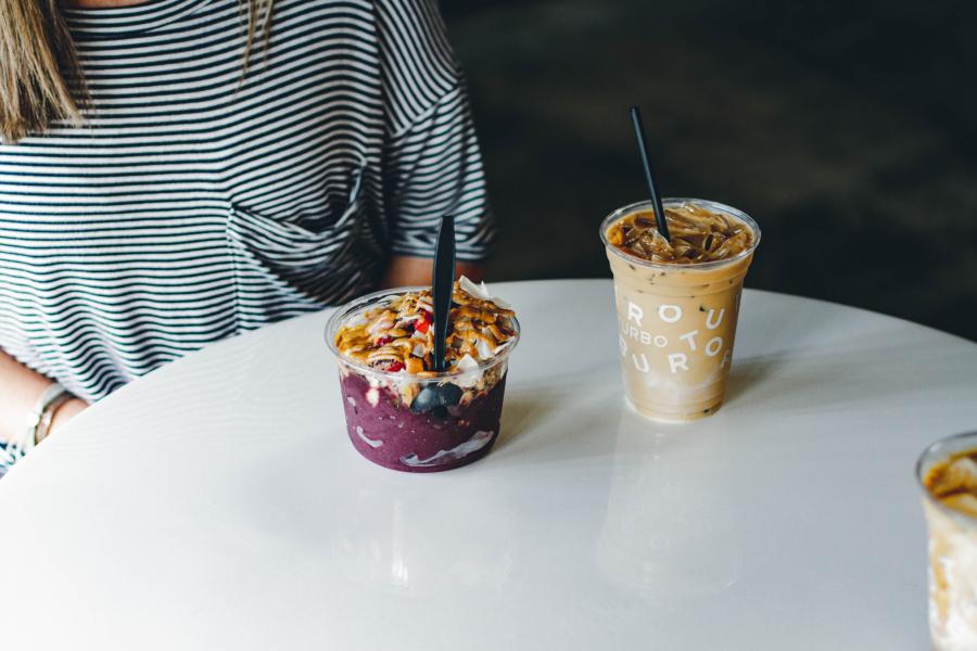 An acai bowl with a cup of Turbo Coffee