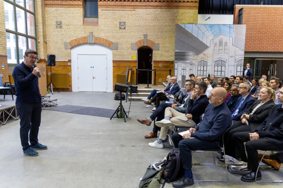 Greater Manchester Mayor Andy Burnham addresses the crowd