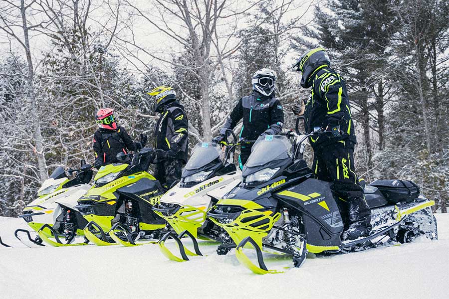 Snowmobilers enjoying a trail ride in the Keweenaw Peninsula