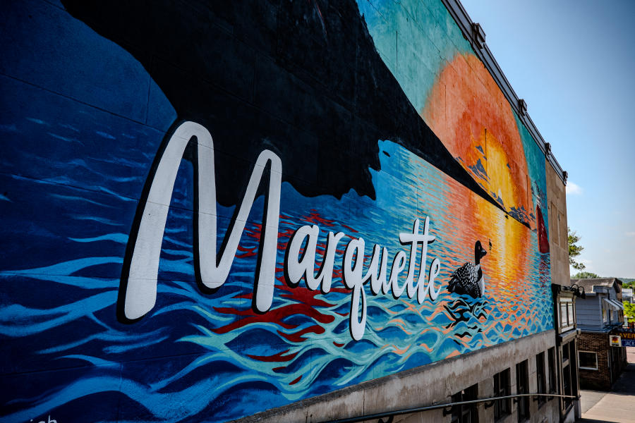 Marquette mural on the corner of Third and Washington in downtown Marquette