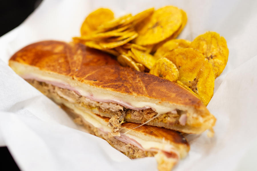 Cuban sandwich and plaintain chips