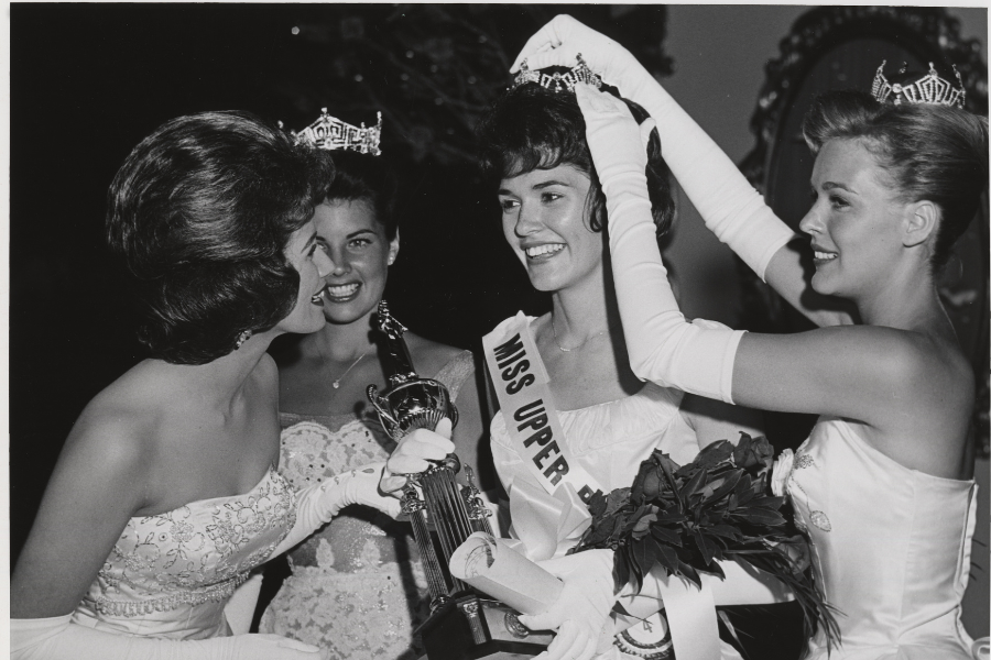 Black and white photograph of 4 Miss Michigan contestants circa 1960s