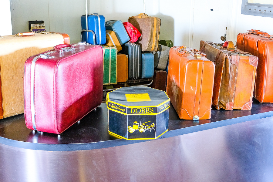 vintage luggage and hat box on luggage counter aboard the ss Milwaukee clipper museum sip