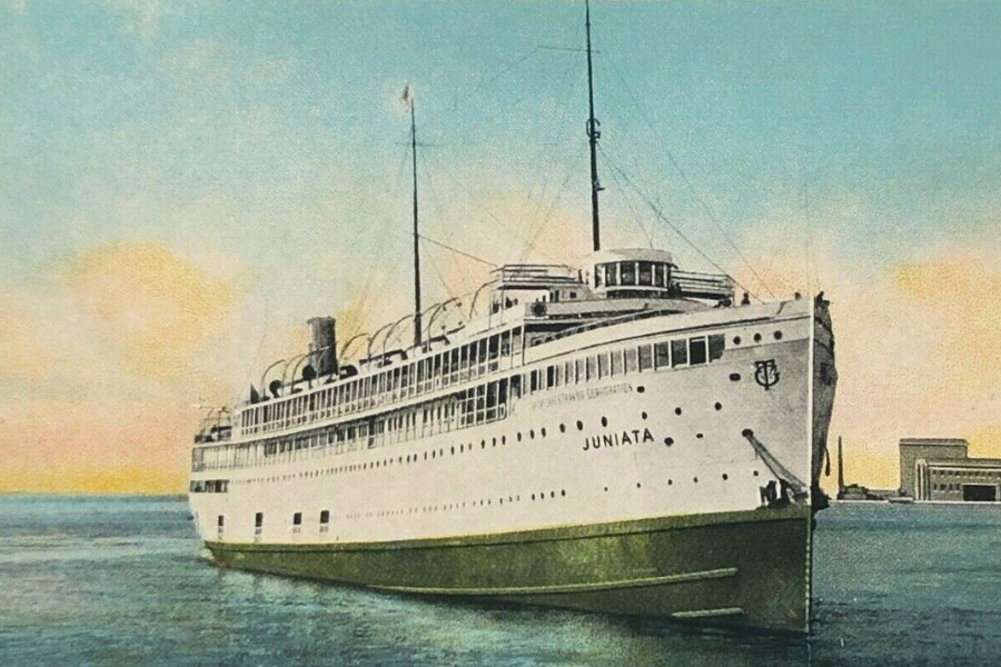 Vintage image of the great lakes steamship Juniata sailing on lake michigan