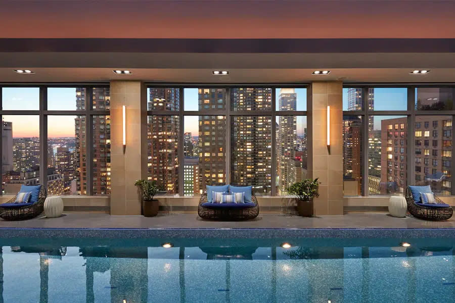 The wellness pool at the Mandarin Oriental in NYC has incredible views of the city