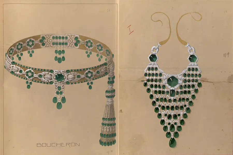 Sketches from the Boucheron archive of two pieces from his special order