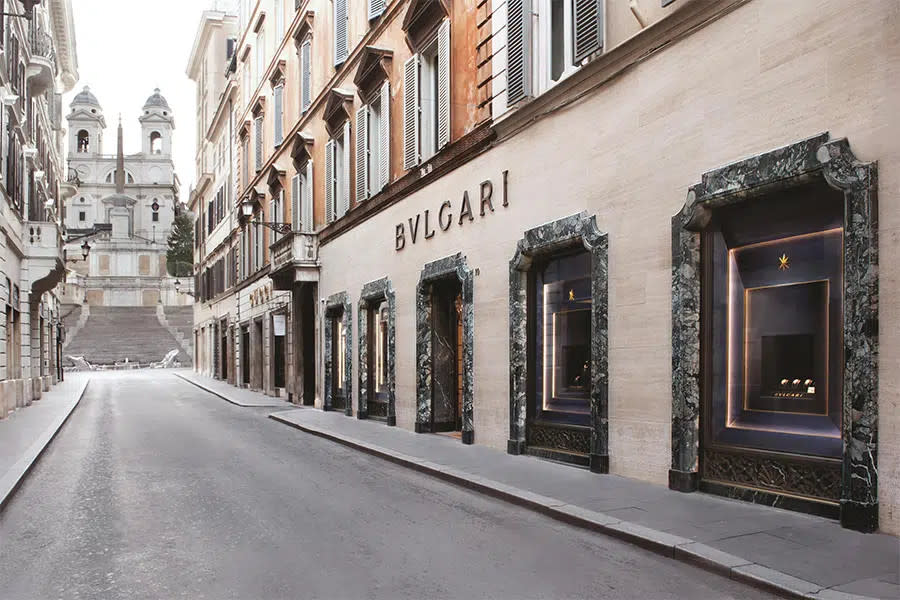Bulgari’s boutique on Via Condotti in Rome is near the famed Spanish Steps