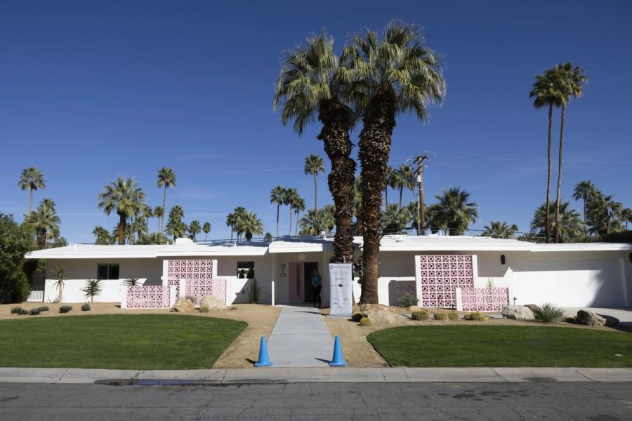 Front of home in Twin Palms neighborhood of Palm Springs called Marquee.