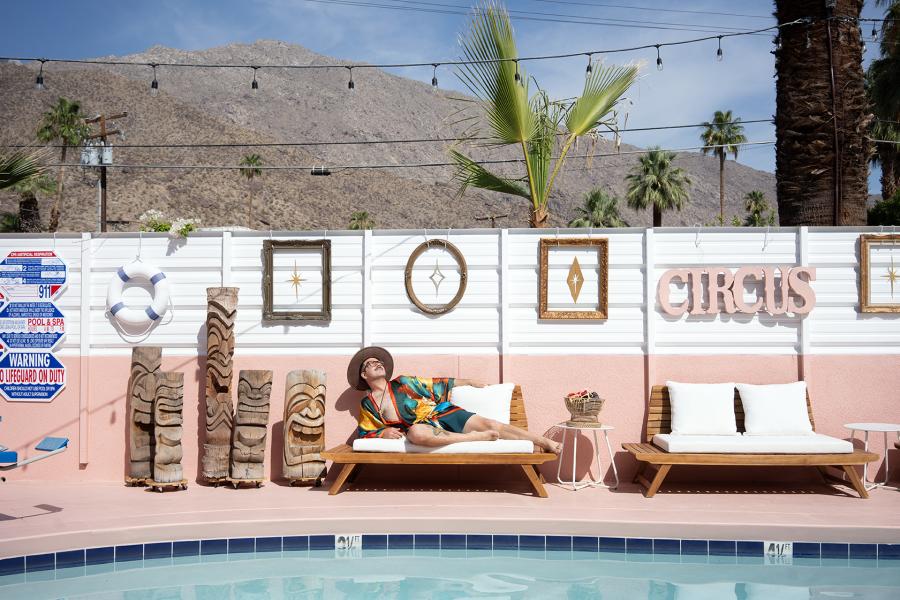 Man in lounger at a resort in Palm Springs