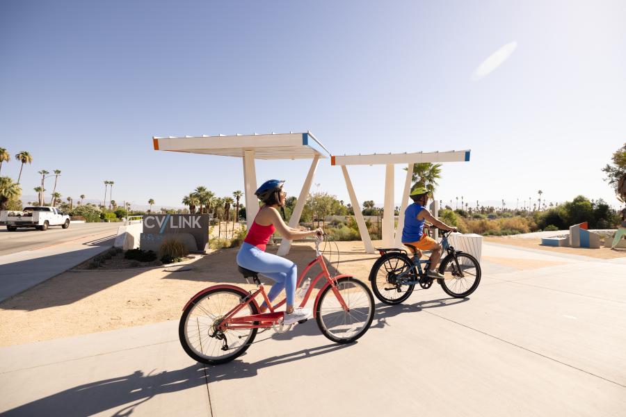 Two people on bikes on the Palm Springs CV Link
