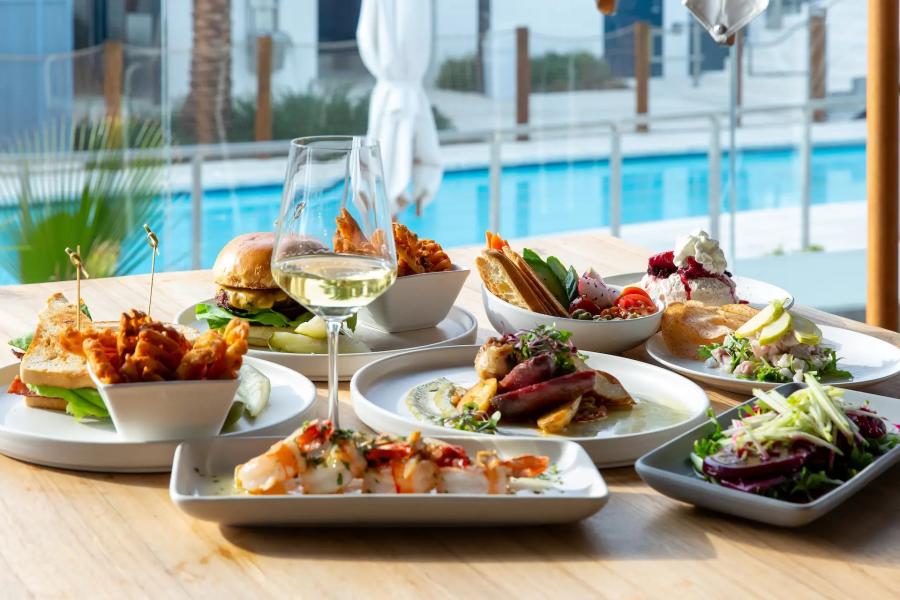 An array of food on a table at the Palm Springs Surf Club