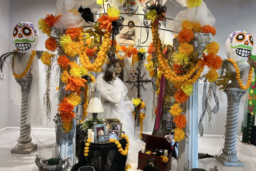 Altar with marigolds and decor