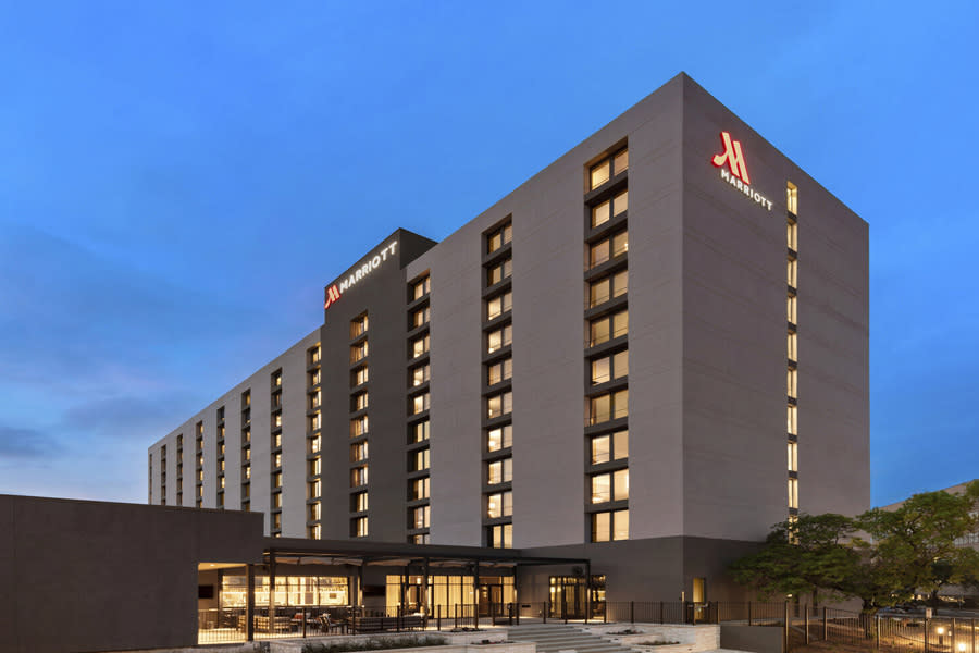 External view of hotel building with clear sky in background