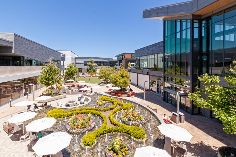 The Hillsadale Shopping Center North Block features a beautiful water feature with a built-in garden.