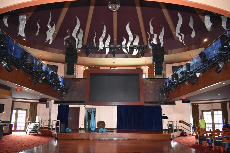 Interior shot of empty stage at Vapor Nightclub in saratoga