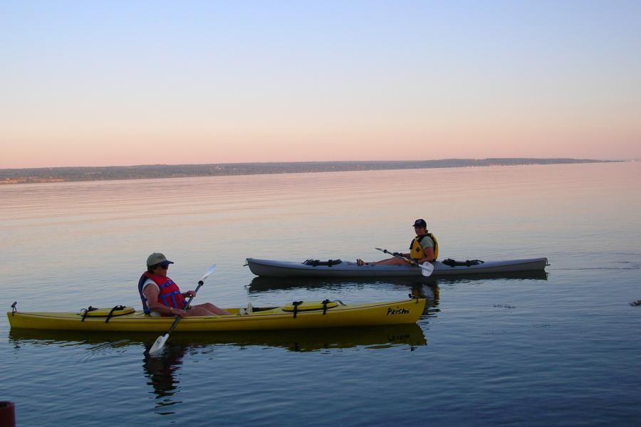 Two kayakers on Cayuga Lake