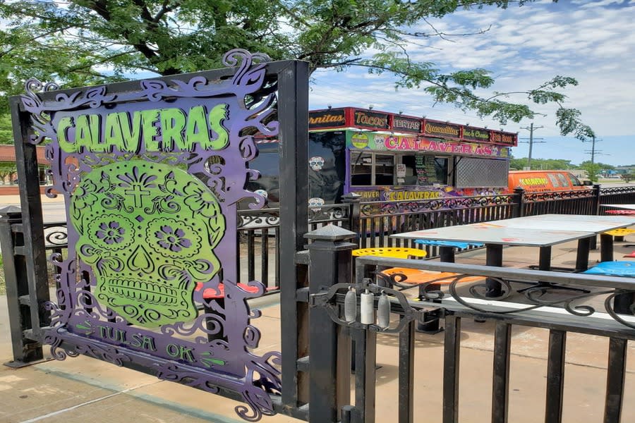Sign for the Calaveras food truck in Tulsa, OK.