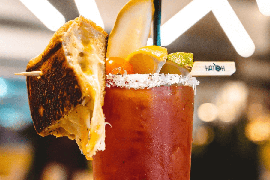 A loaded Bloody Mary from Hatch Early Mood Food in Tulsa, OK.