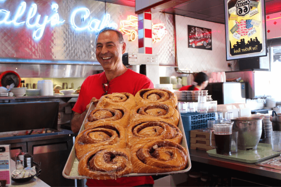 A tray of cinnamon rolls from Tally's Good Food Cafe in Tulsa, OK.